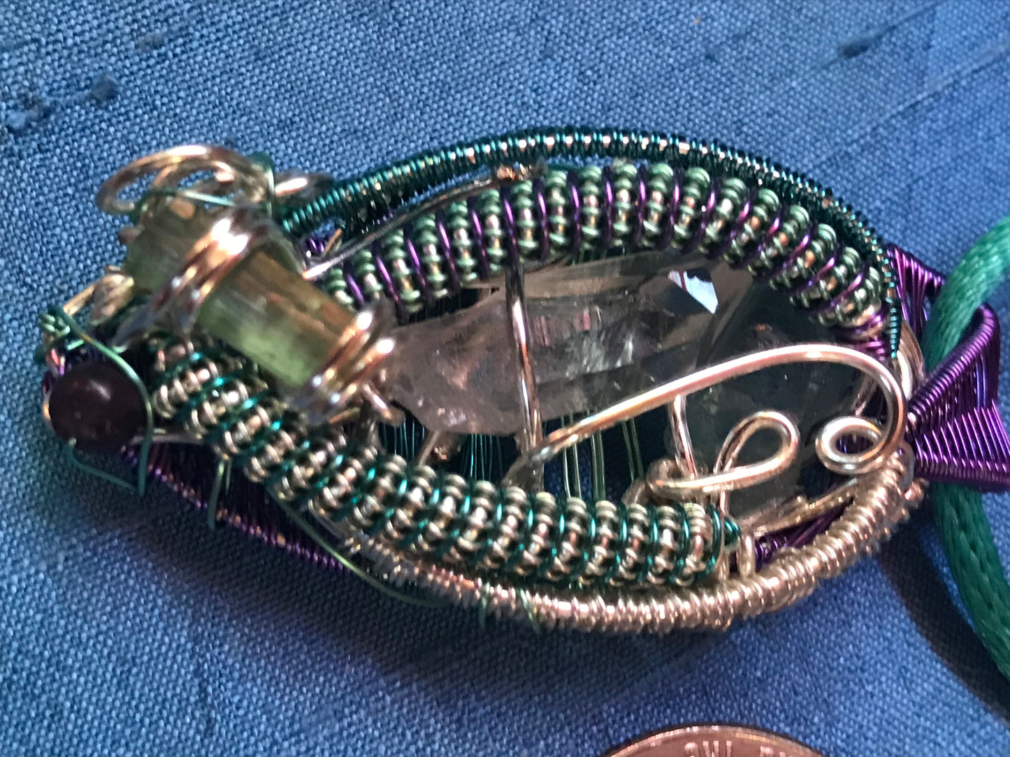 Mini tourmaline crystal spaceship pendant