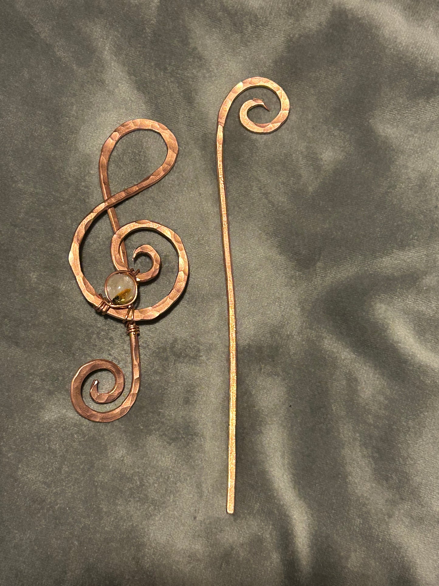 Hand pounded copper Treble Clef Hair Barrette – Large Handmade Music Note Hair Slide | Optional Gemstones | Shawl or Scarf Pin