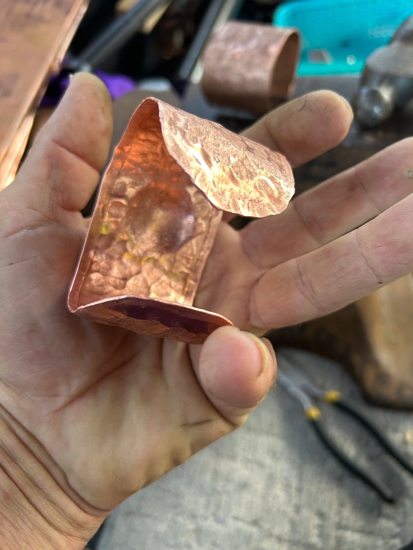 Hand forged copper cuff bracelet for healing & protection
