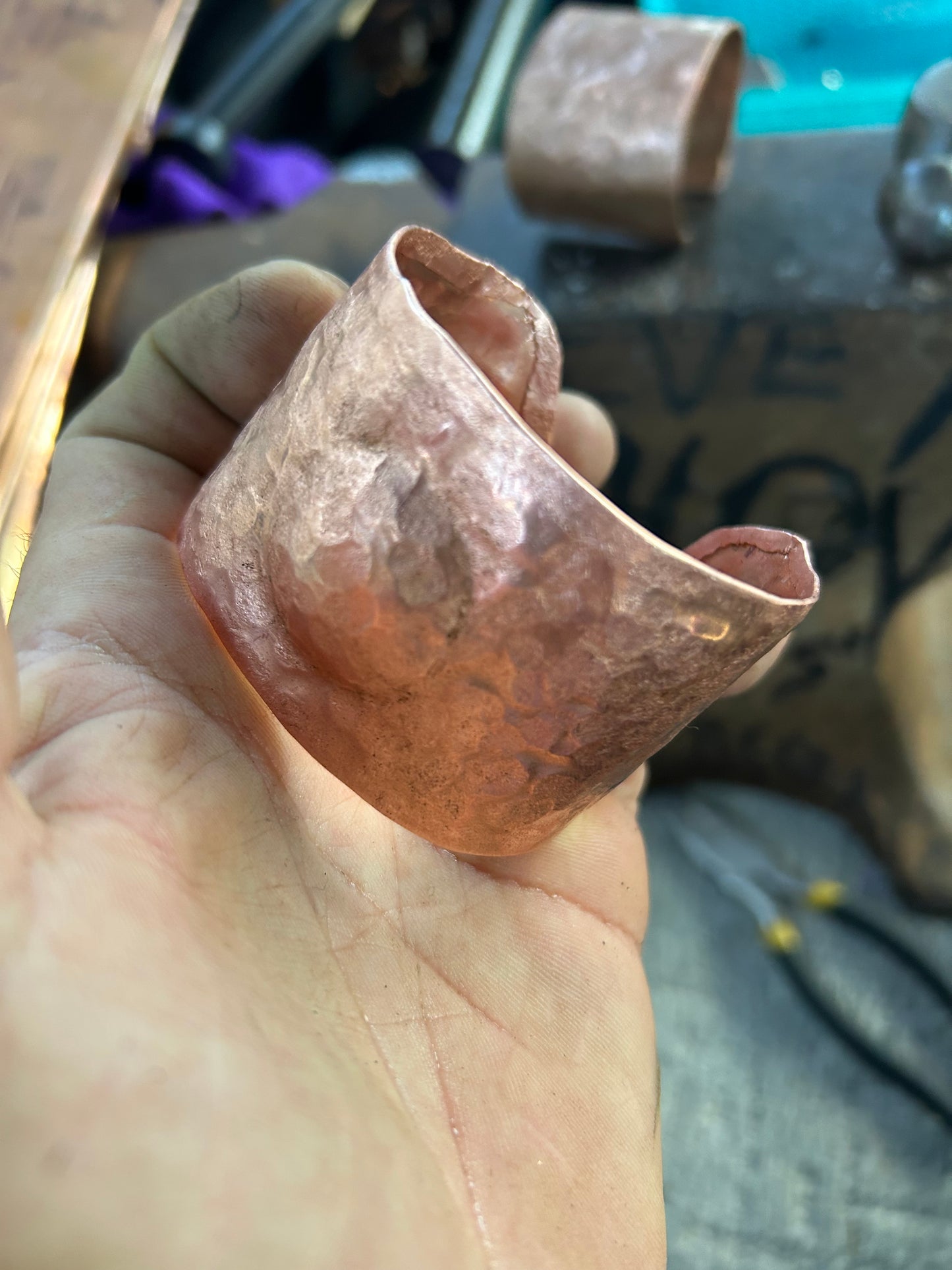 Hand forged copper cuff bracelet for healing & protection