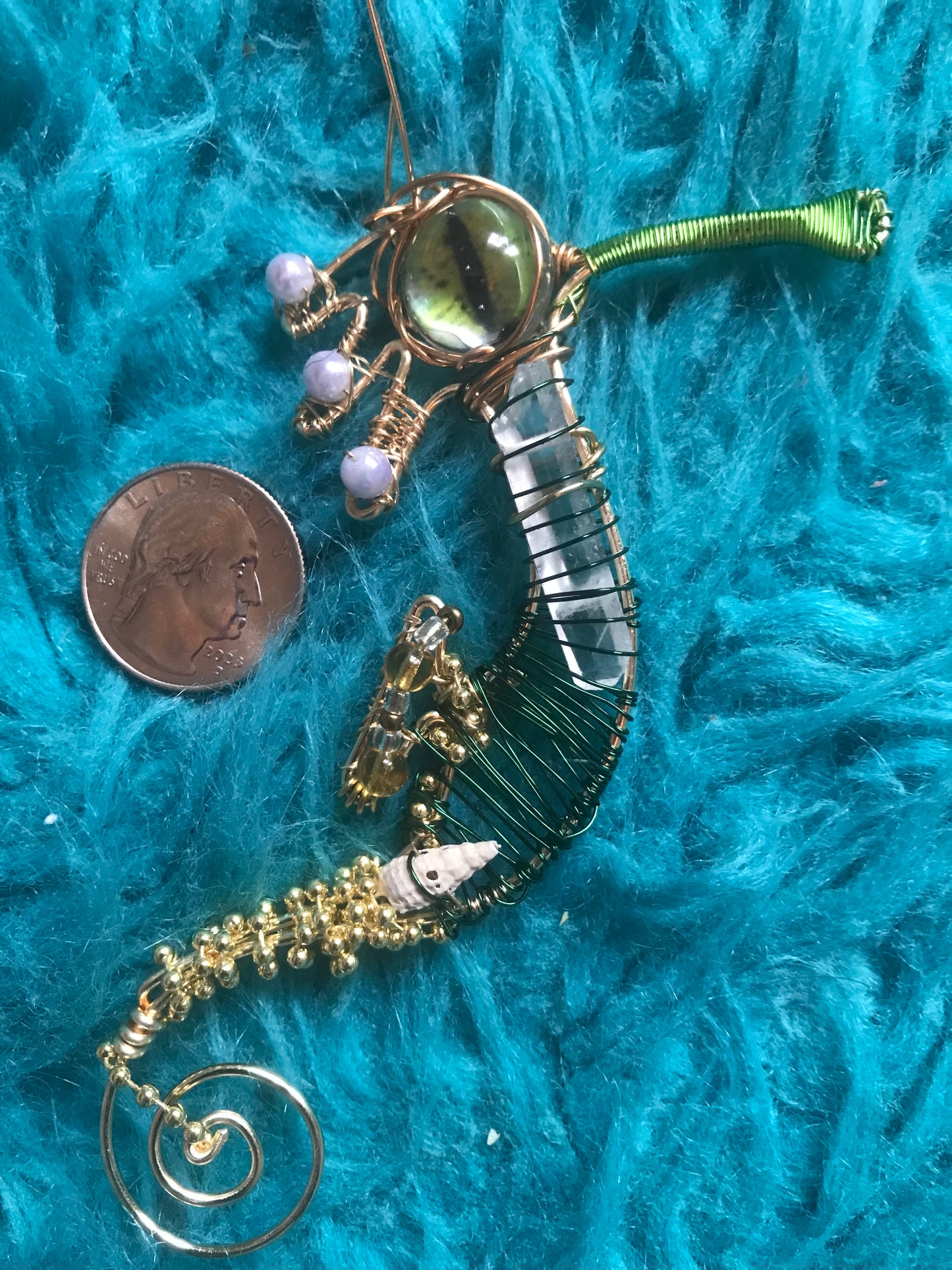 Green gold seahorse decor & holiday ornament