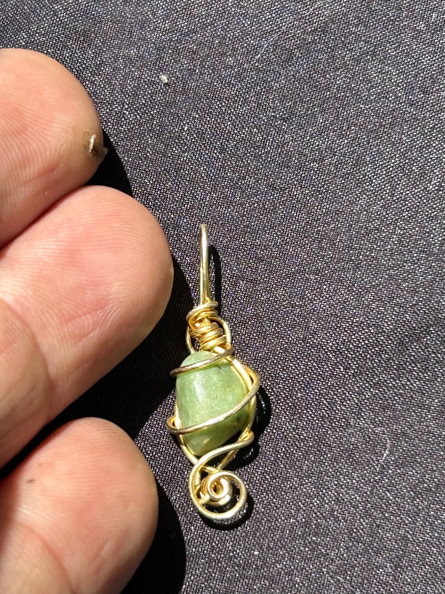 Green jade necklace pendant in brass