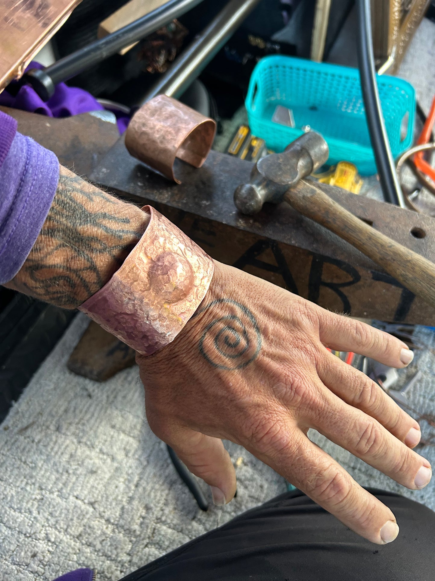 Hand forged copper cuff bracelet for healing & protection