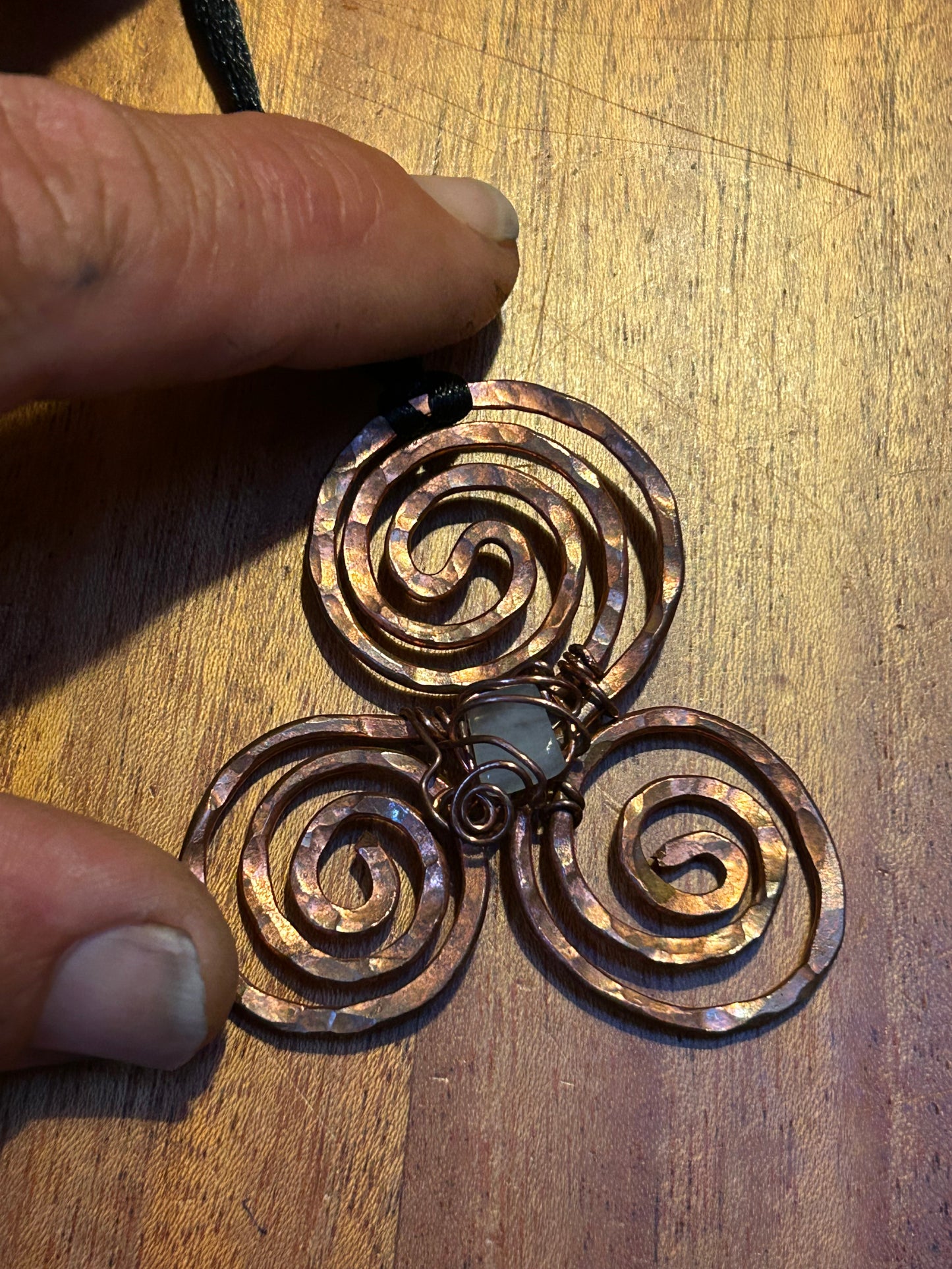Ancient rescaling, copper aquamarine pendant