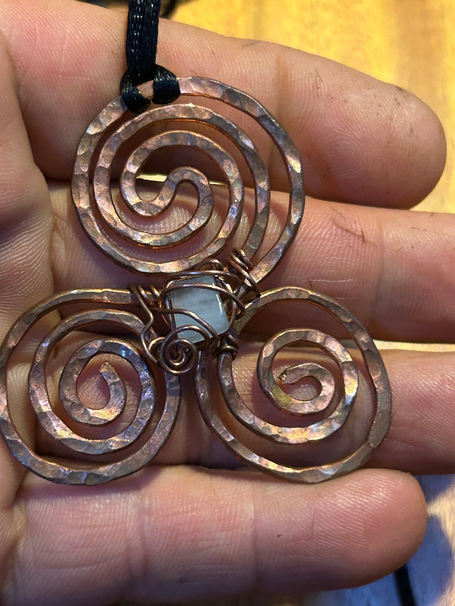 Ancient rescaling, copper aquamarine pendant