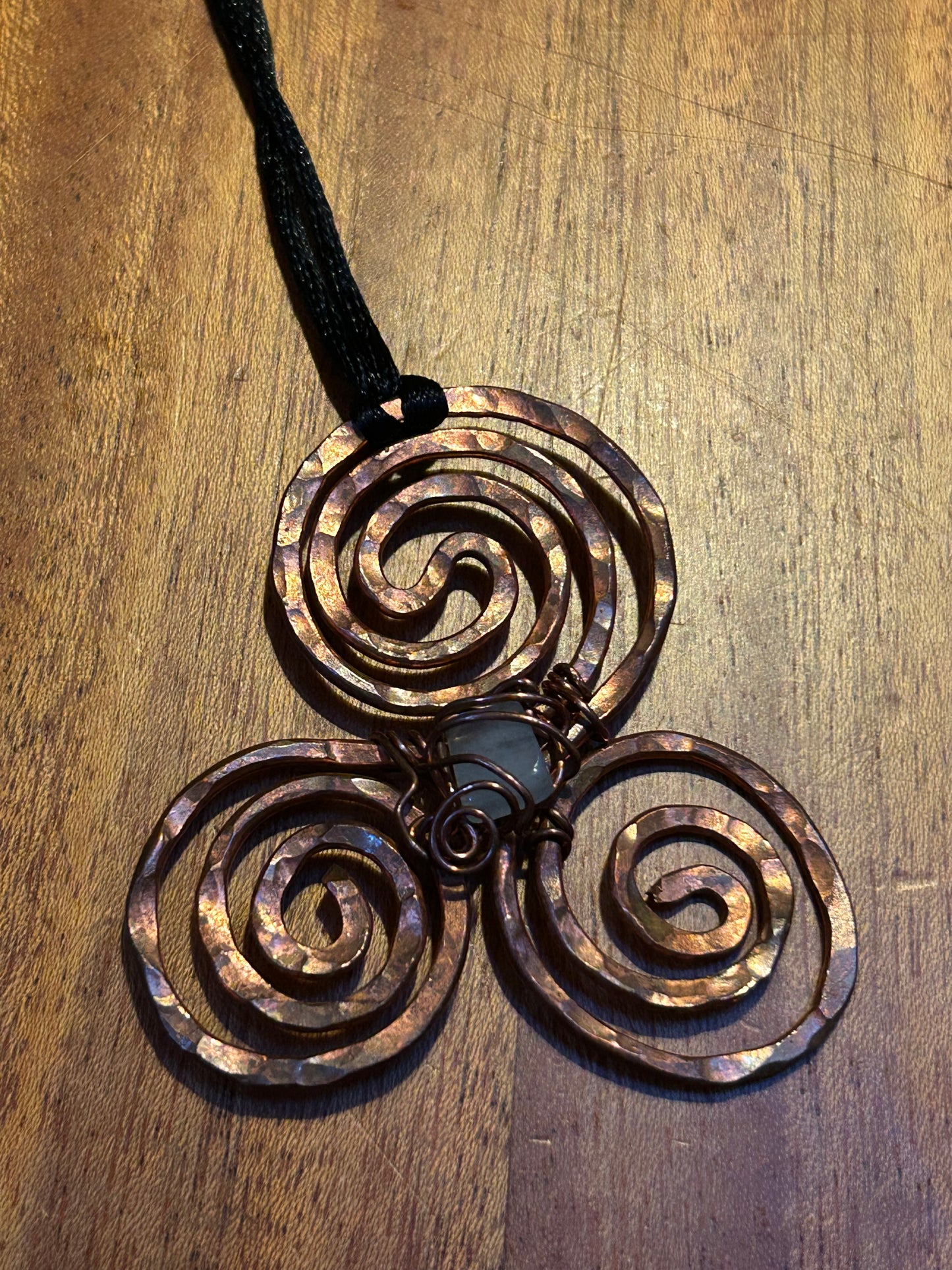 Ancient rescaling, copper aquamarine pendant