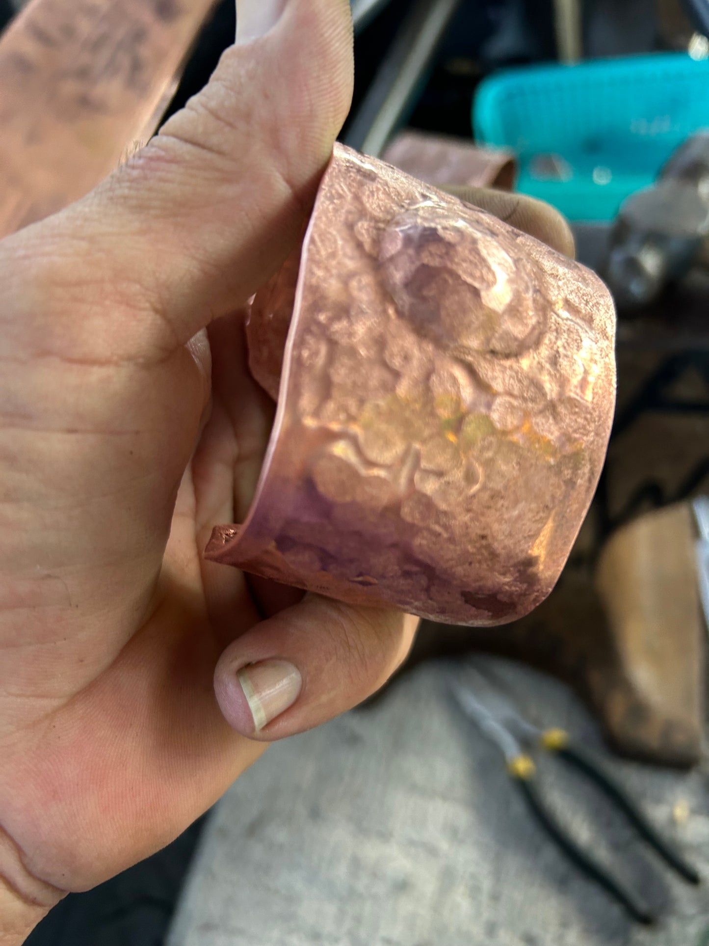Hand forged copper cuff bracelet for healing & protection