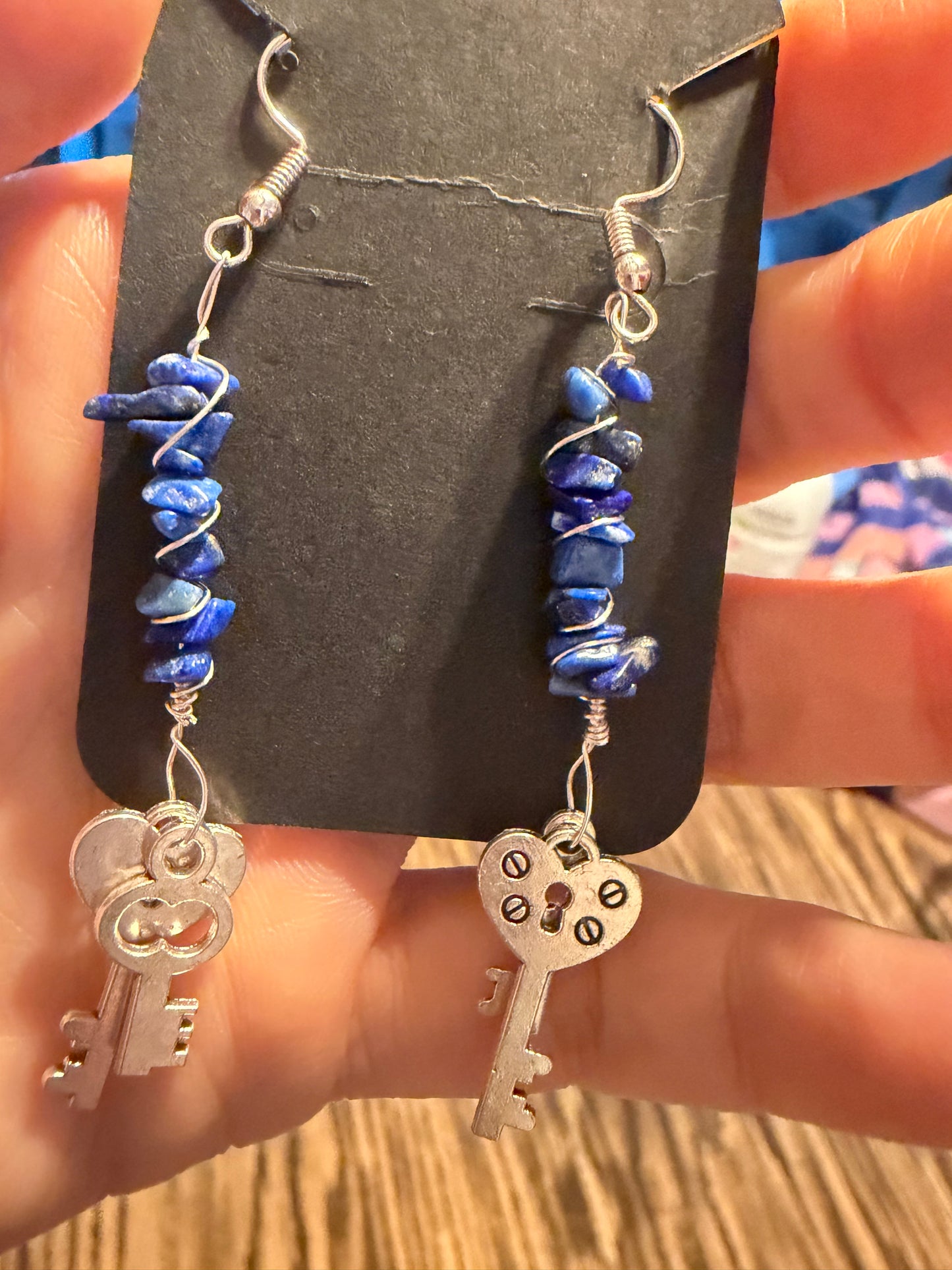 Lapis lazuli heart key earrings