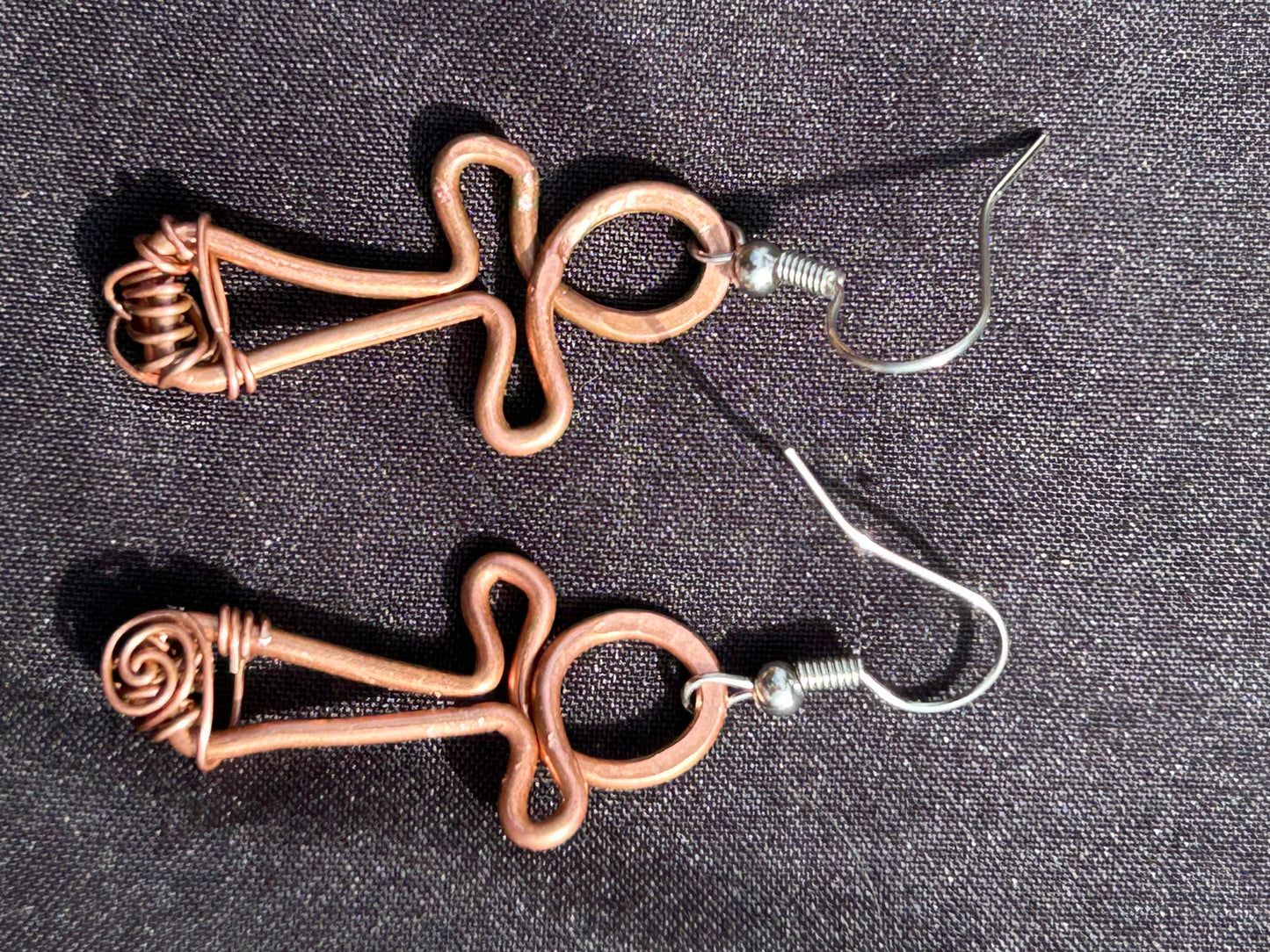 Egyptian ankh earrings, copper
