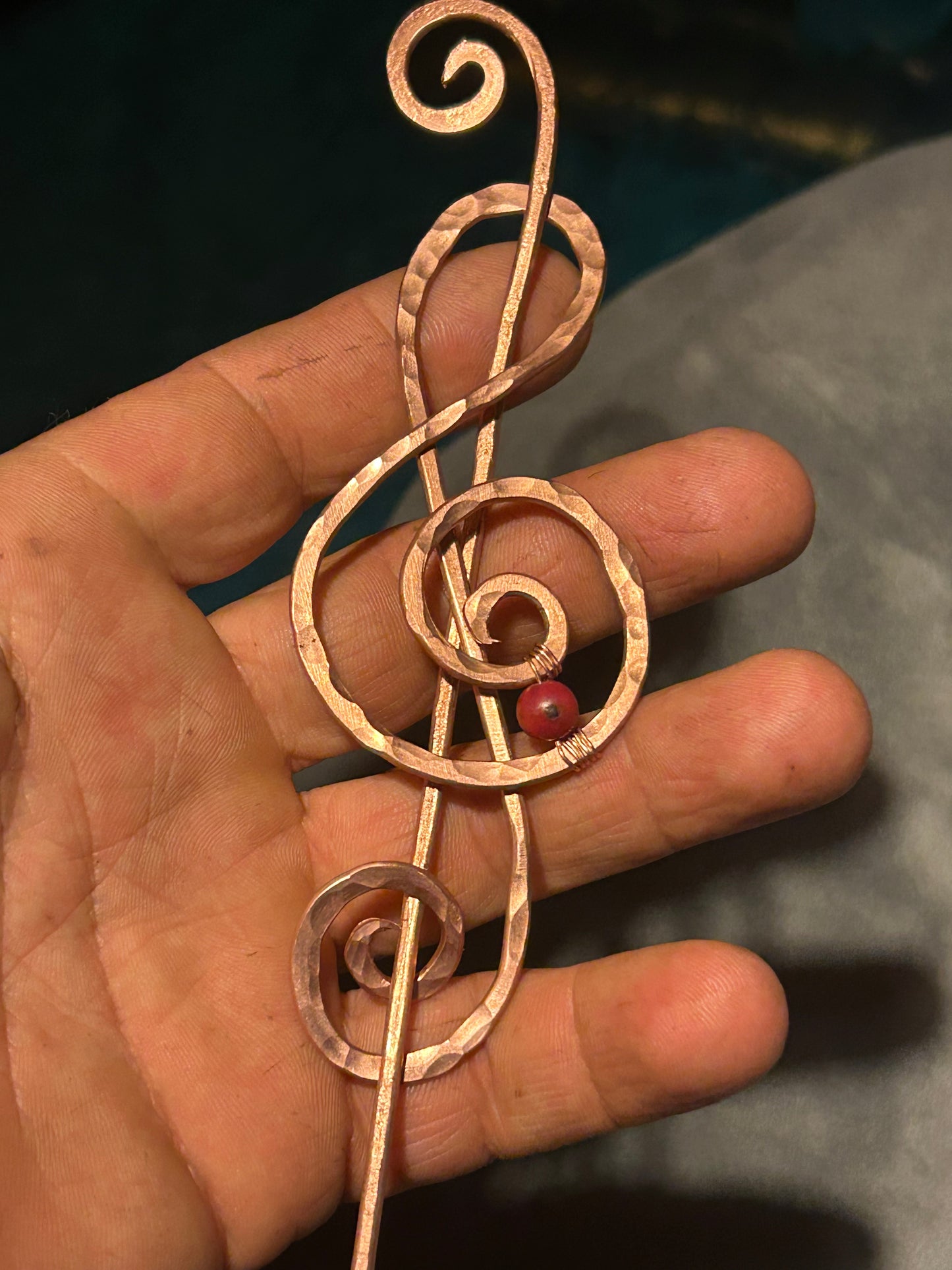 Treble Clef Copper Hair Barrette – Large Handmade Music Note Hair Slide | Optional Gemstones | Shawl or Scarf Pin