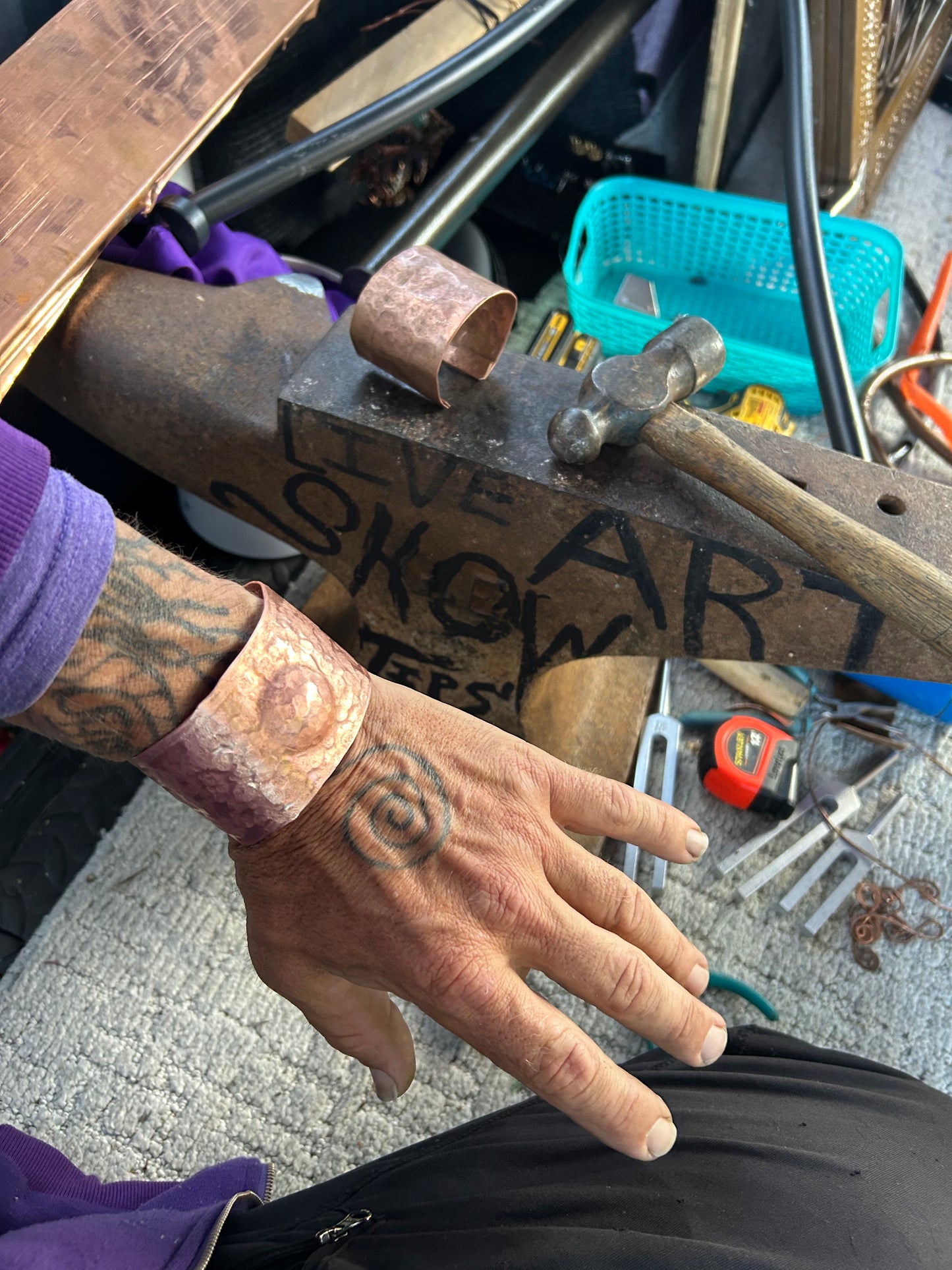 Hand forged copper cuff bracelet for healing & protection