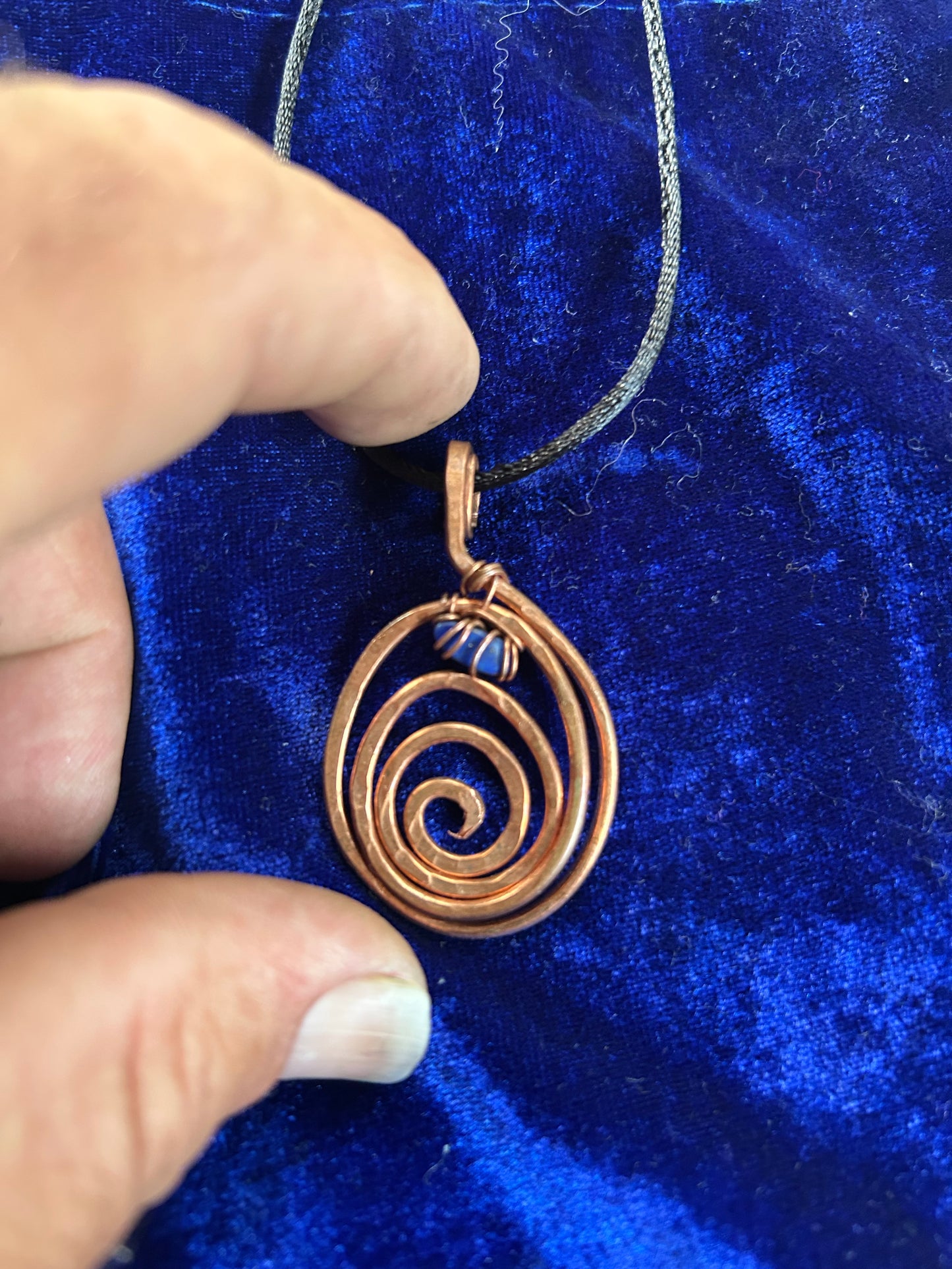 Copper and gemstone egg of life pendant