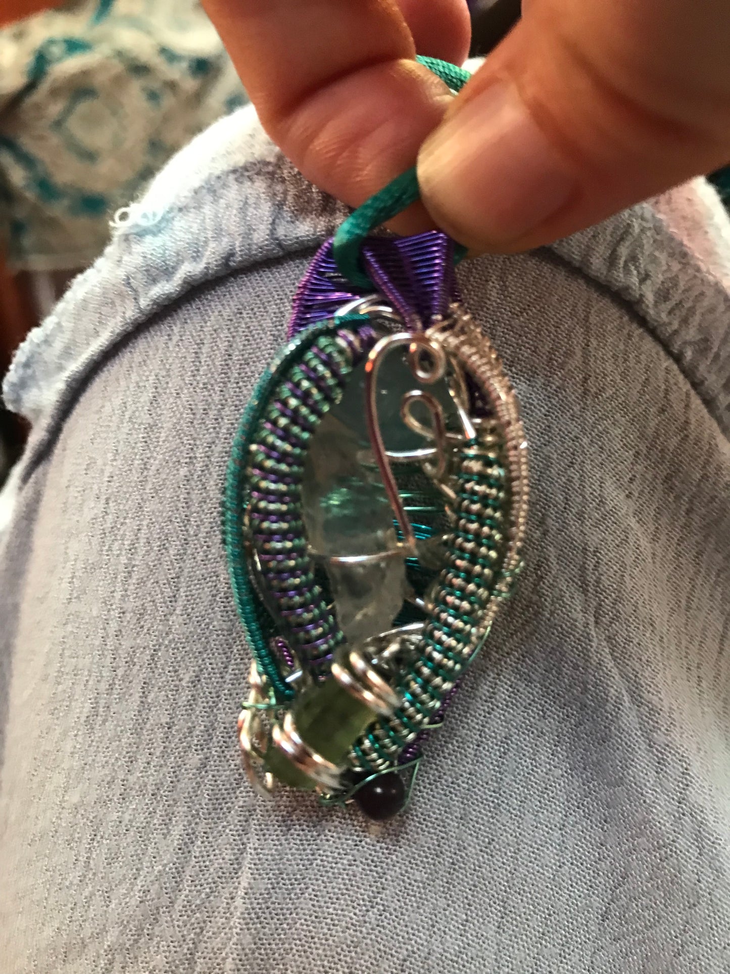 Mini tourmaline crystal spaceship pendant
