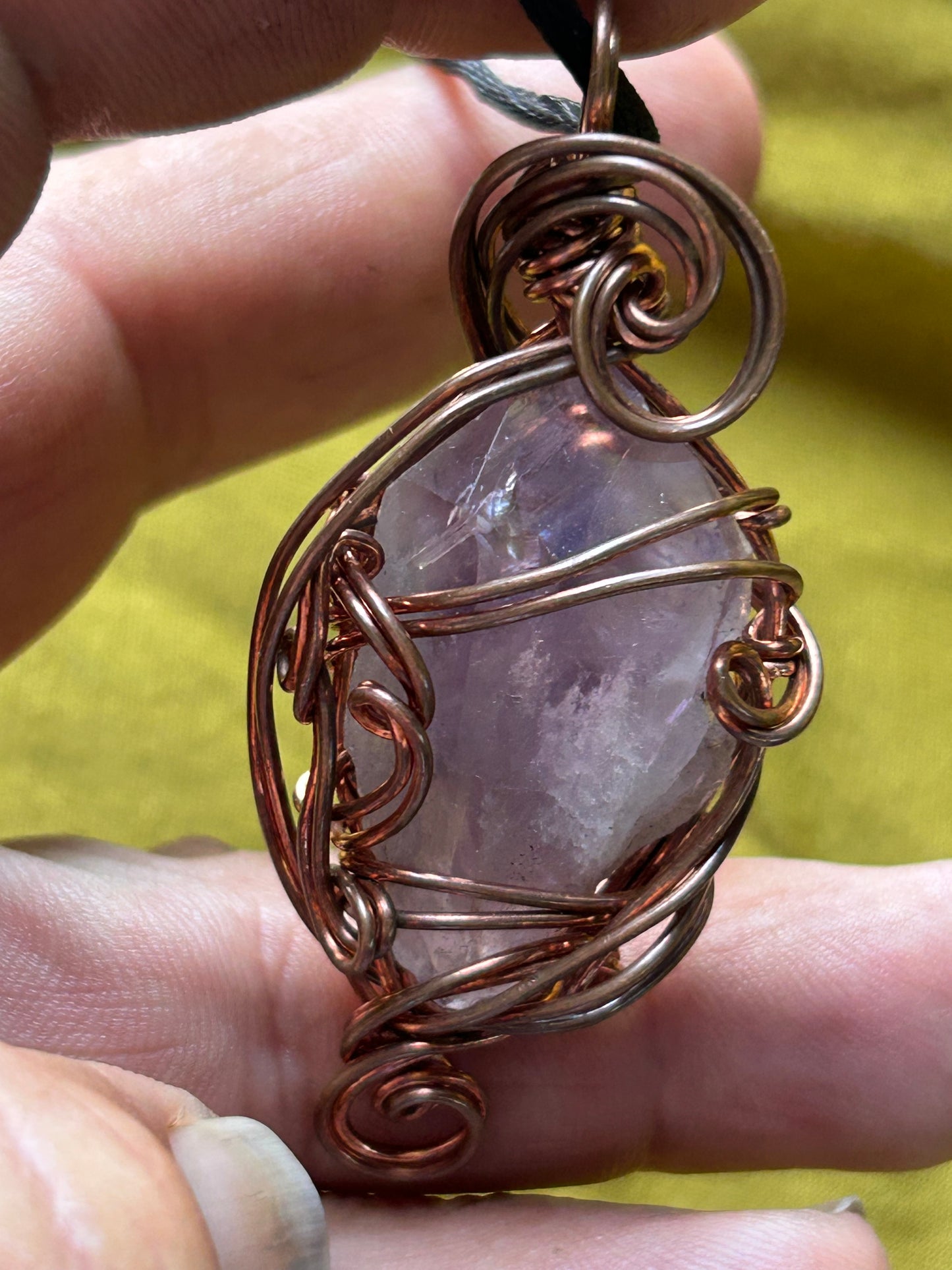 Amethyst point copper wire wrap pendant