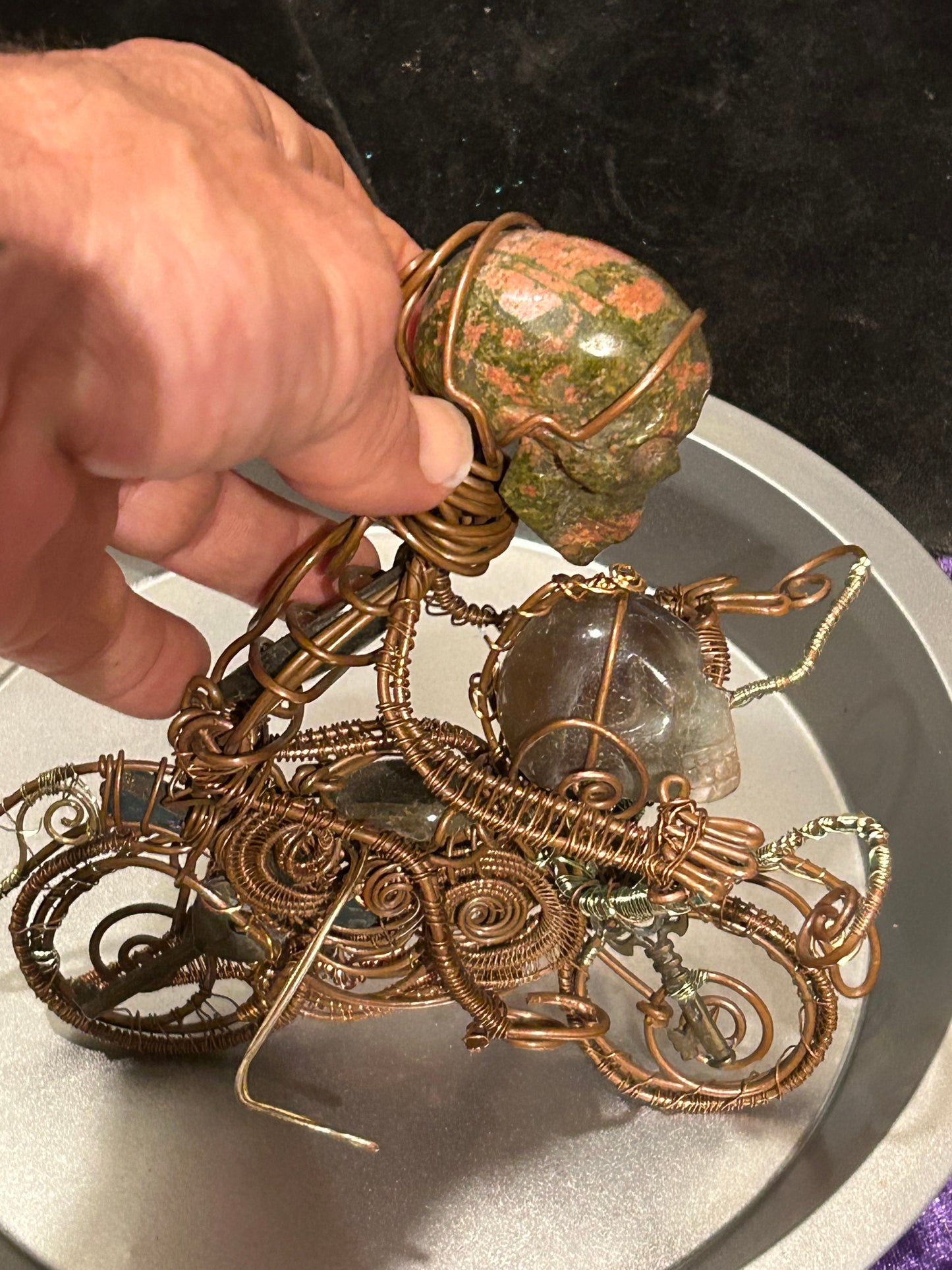 Harley Davidson gem and copper motorcycle rider
