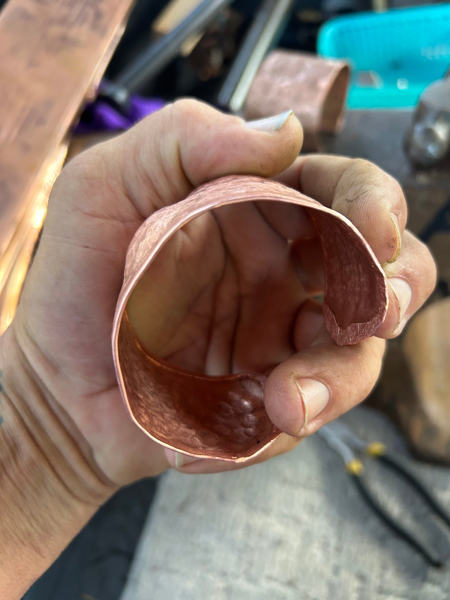 Hand forged copper cuff bracelet for healing & protection