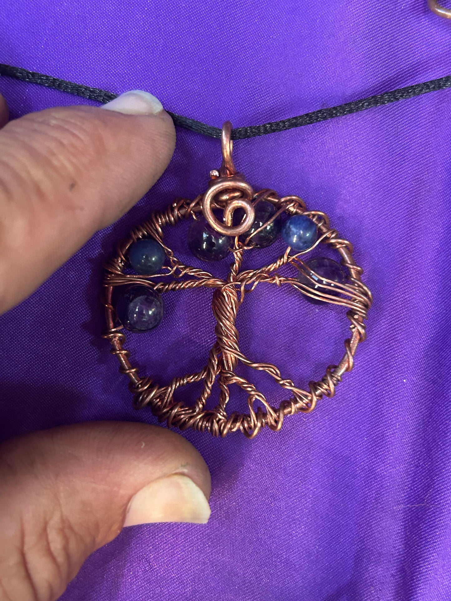 Gemstone copper tree of life pendant