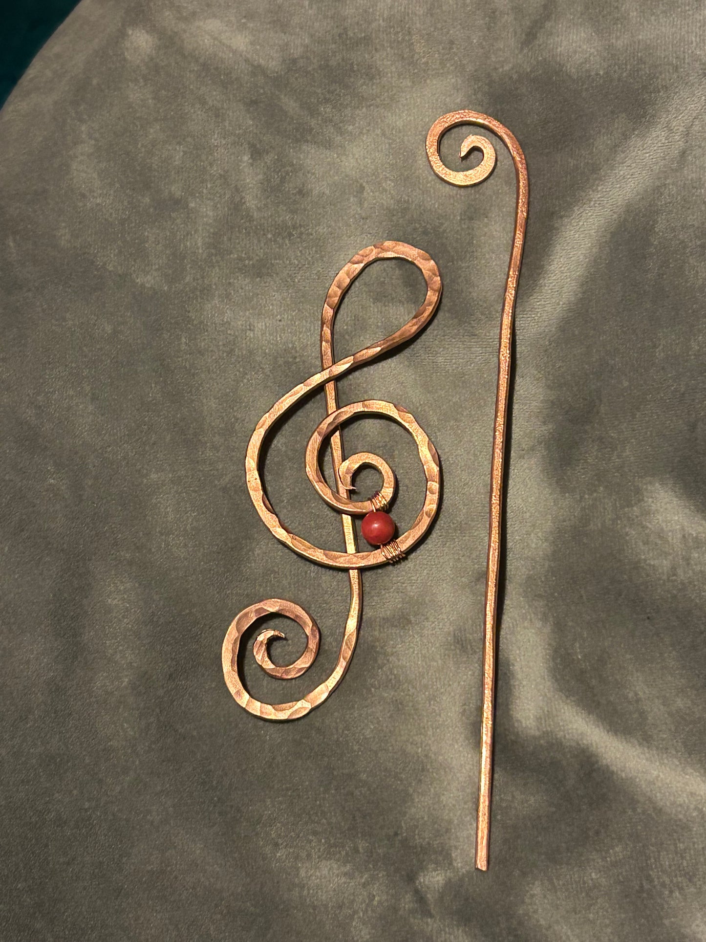 Treble Clef Copper Hair Barrette – Large Handmade Music Note Hair Slide | Optional Gemstones | Shawl or Scarf Pin