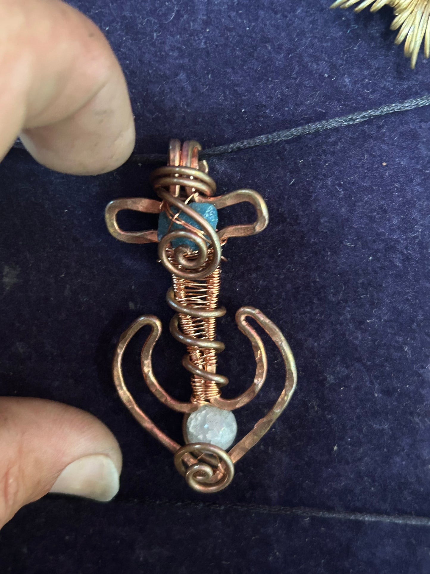 Copper gemstone, anchor pendant