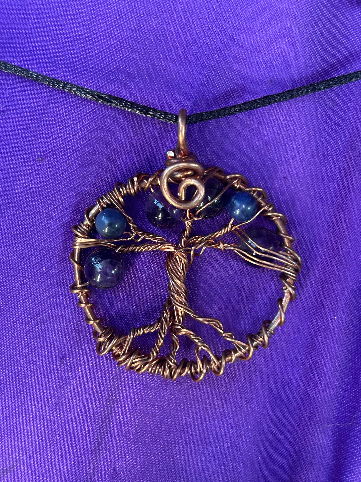 Gemstone copper tree of life pendant