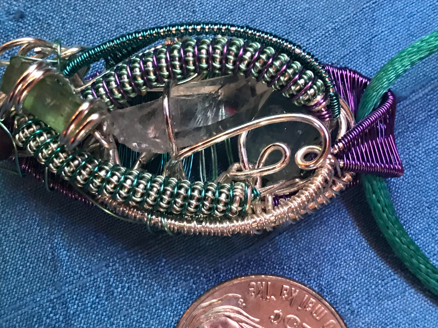 Mini tourmaline crystal spaceship pendant