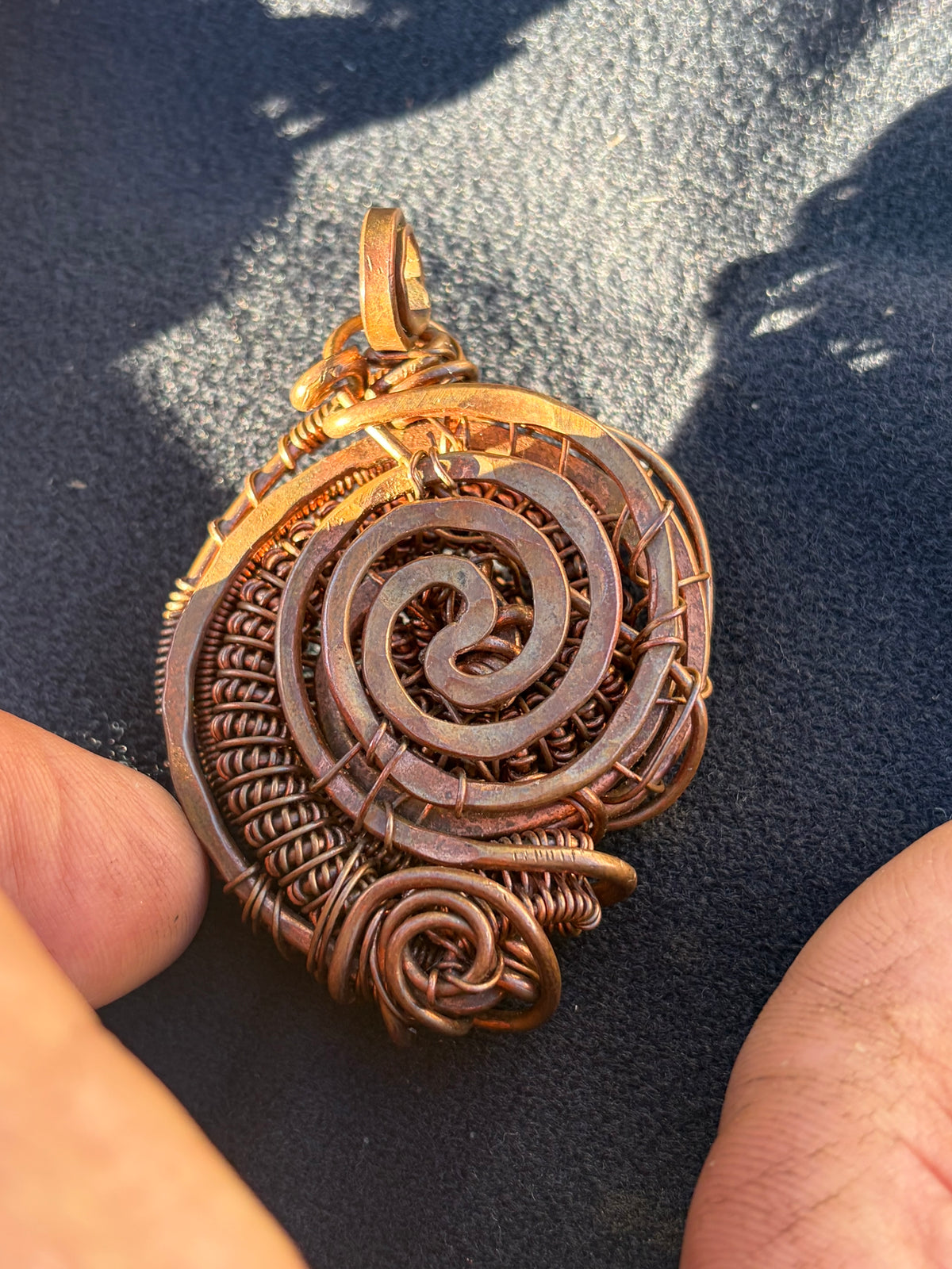 Spiral of life, Fibonacci sequence, copper lapis pendant