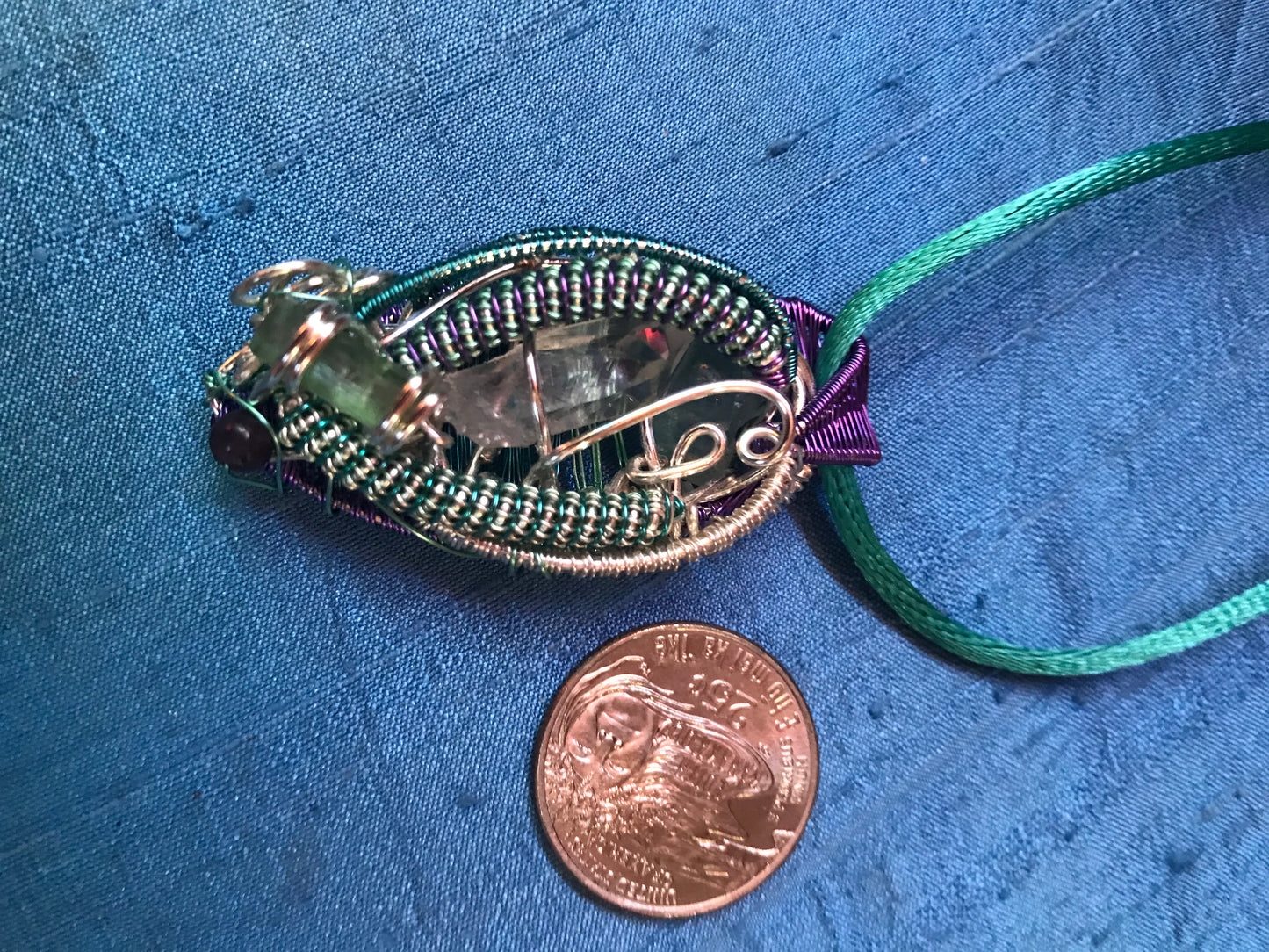 Mini tourmaline crystal spaceship pendant
