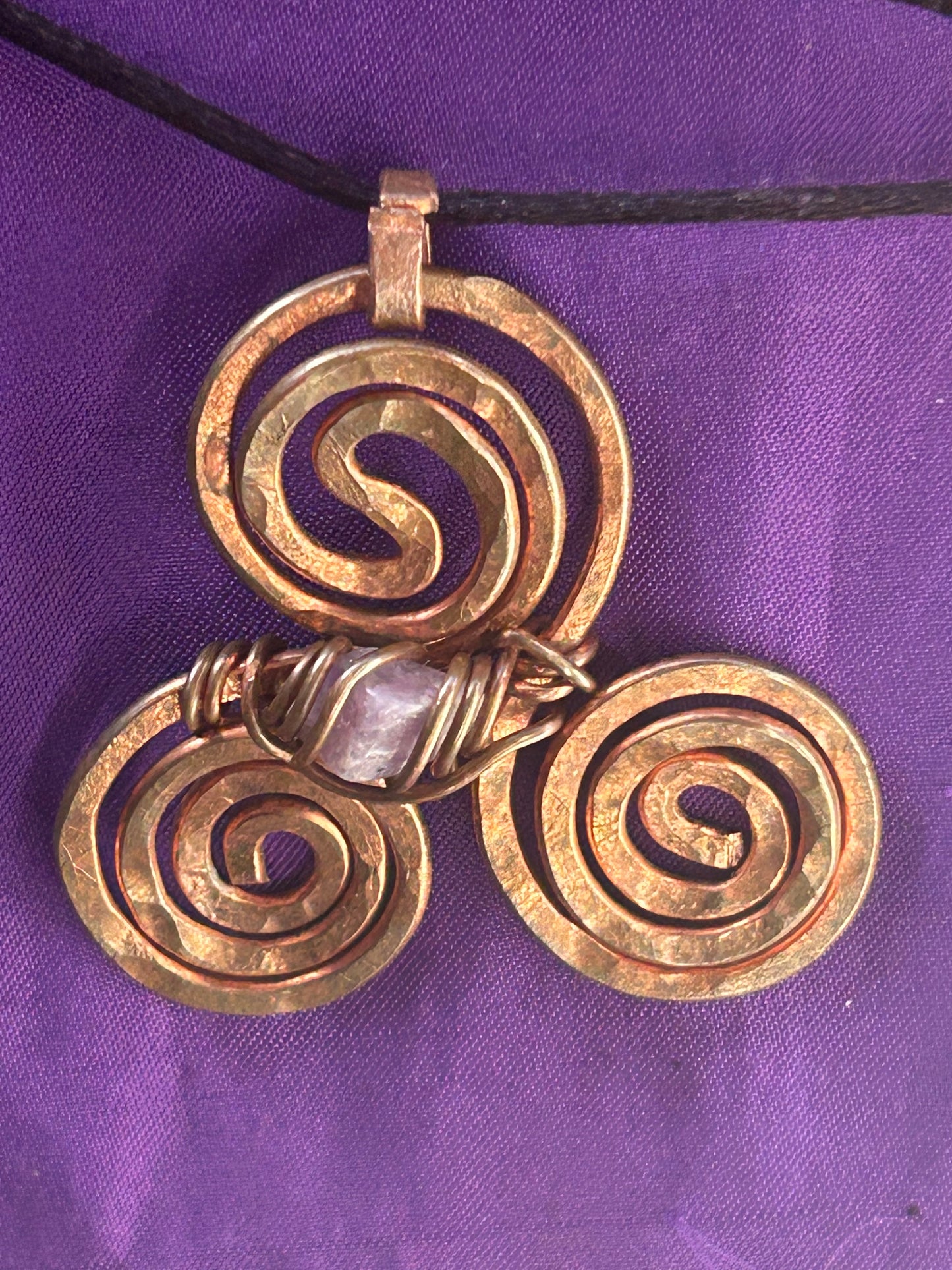 Copper cubic length, water, harmonizing, triple spiral, necklace, pendant
