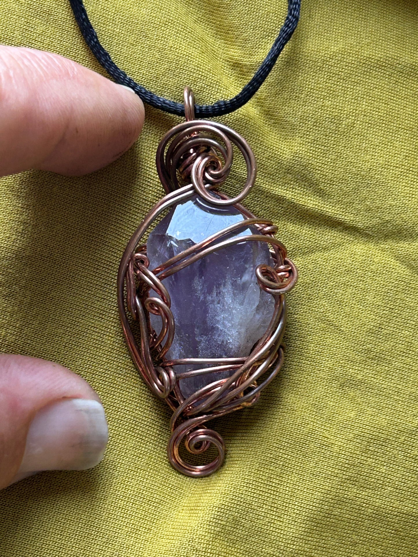 Amethyst point copper wire wrap pendant