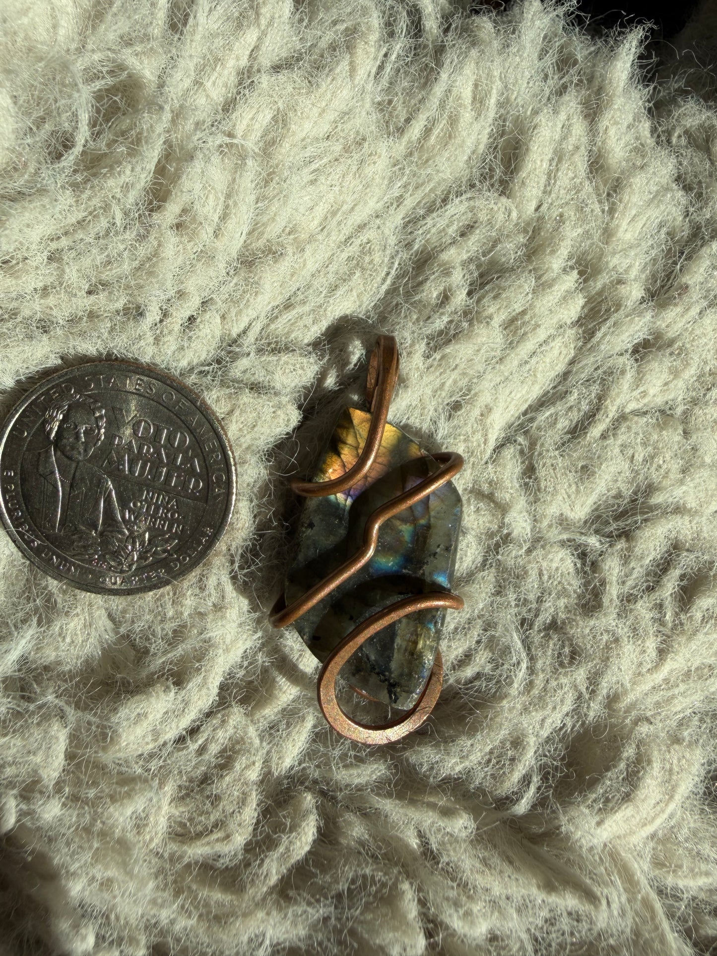 Copper spiral labradorite transformation amulet