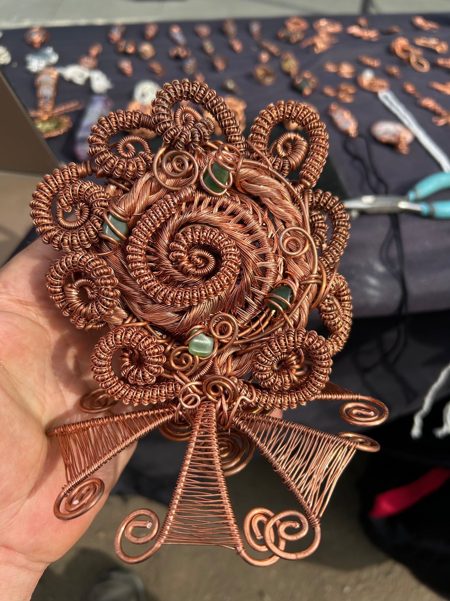 Copper and gems spiral together in a magical toroidal vortex flow to attract your wealth