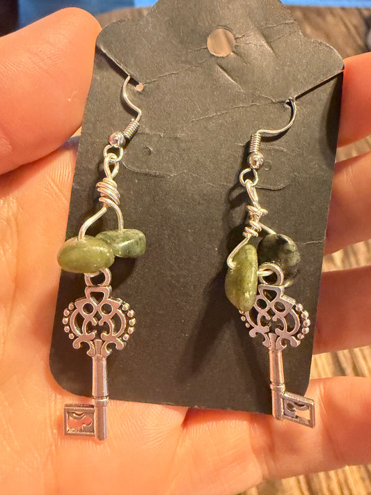 Jade key earrings