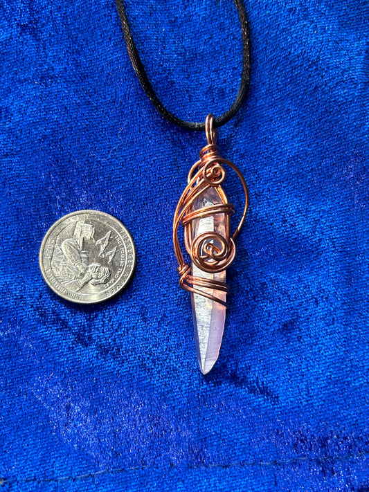 Laser wand lemurian quartz pendant