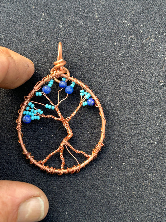 Blue family tree of life pendant