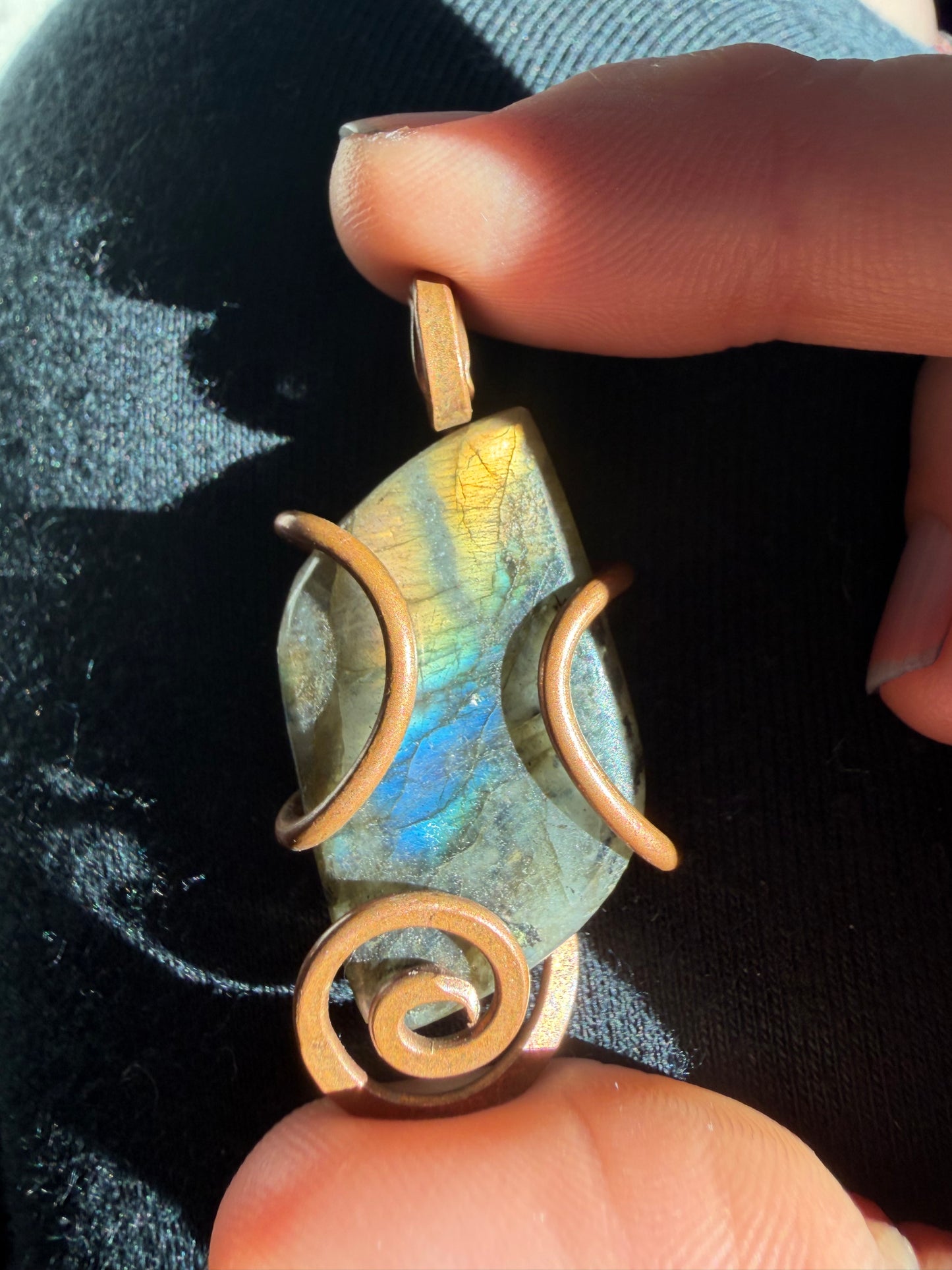 Copper spiral labradorite transformation amulet