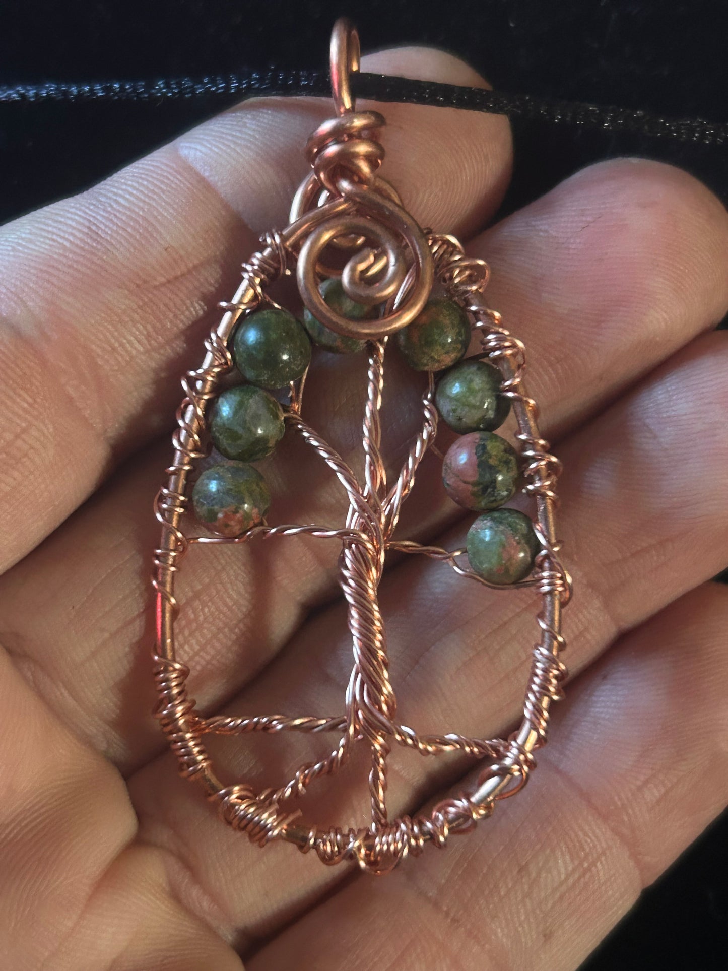 Jasper tree of life pendant in copper