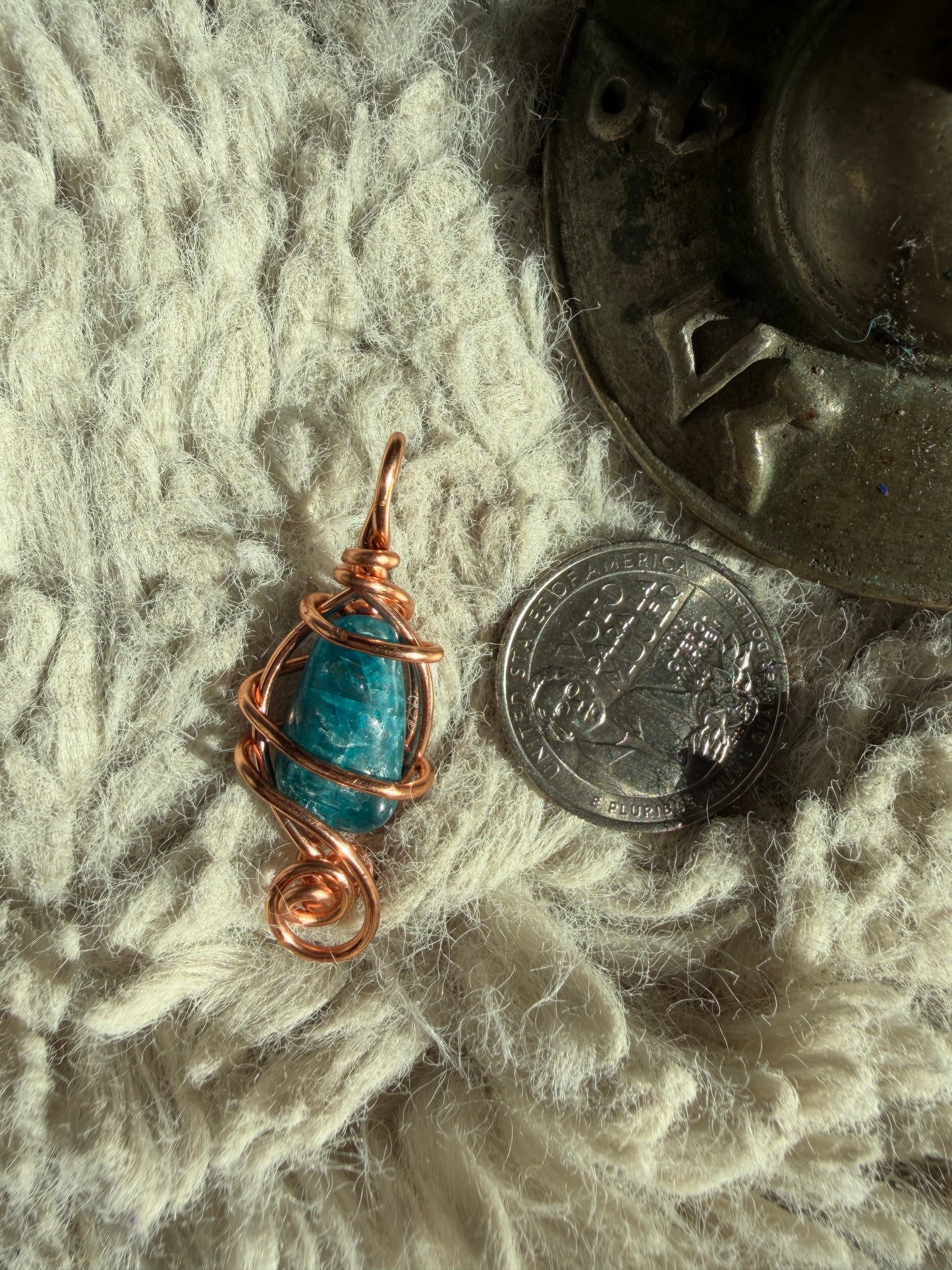 Blue Apatite Wrapped in Pure Copper