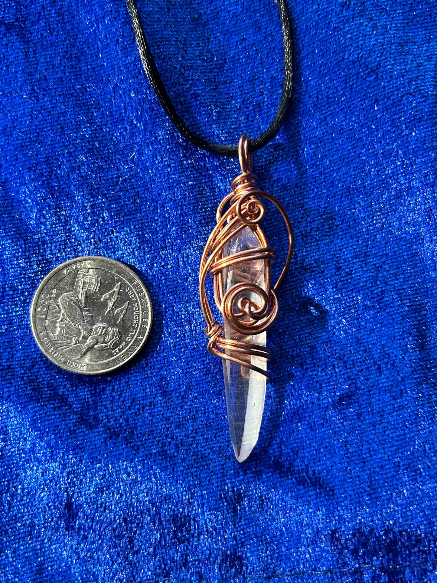 Laser wand lemurian quartz pendant