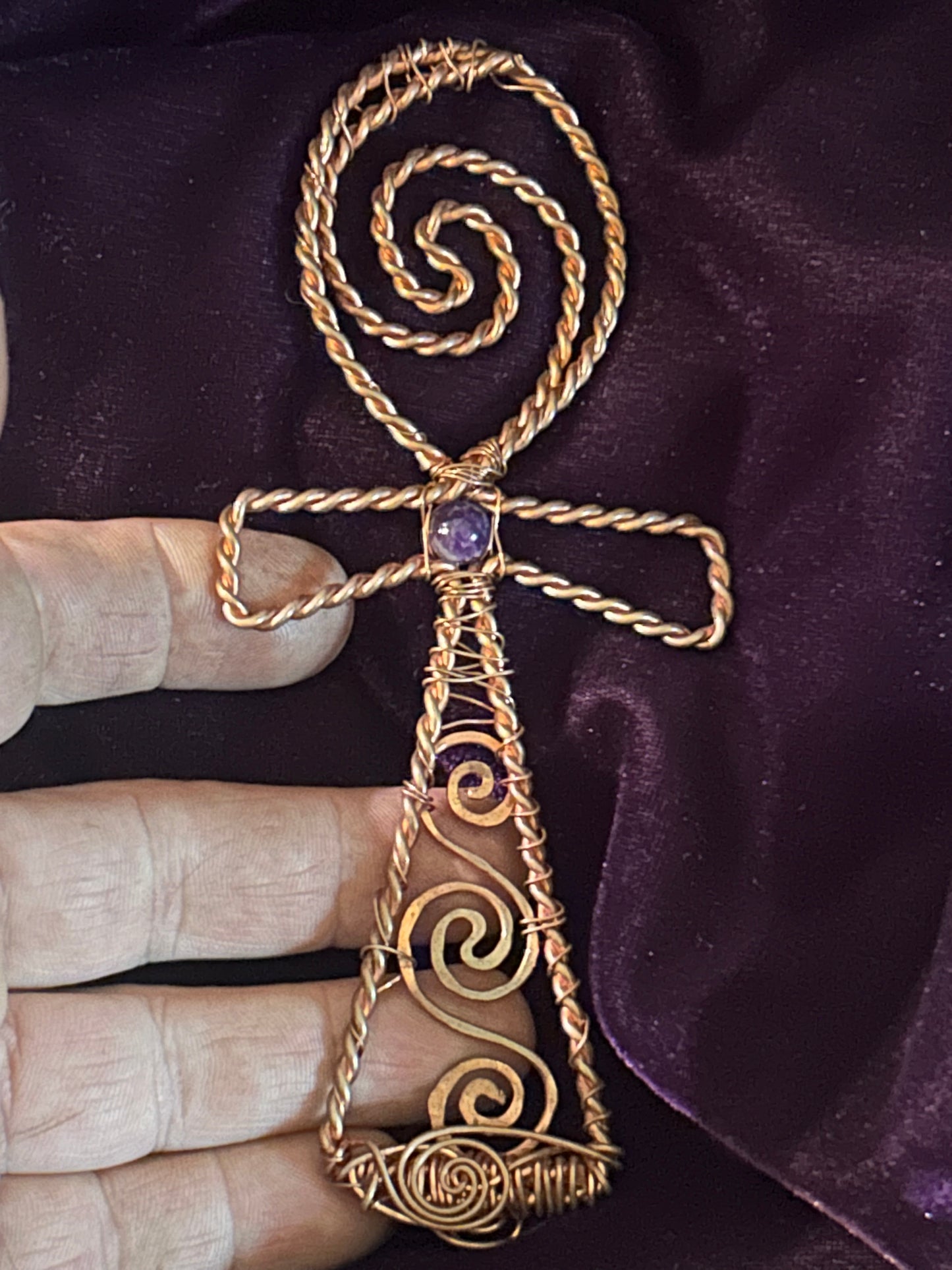 Egyptian ankh with amethyst and copper