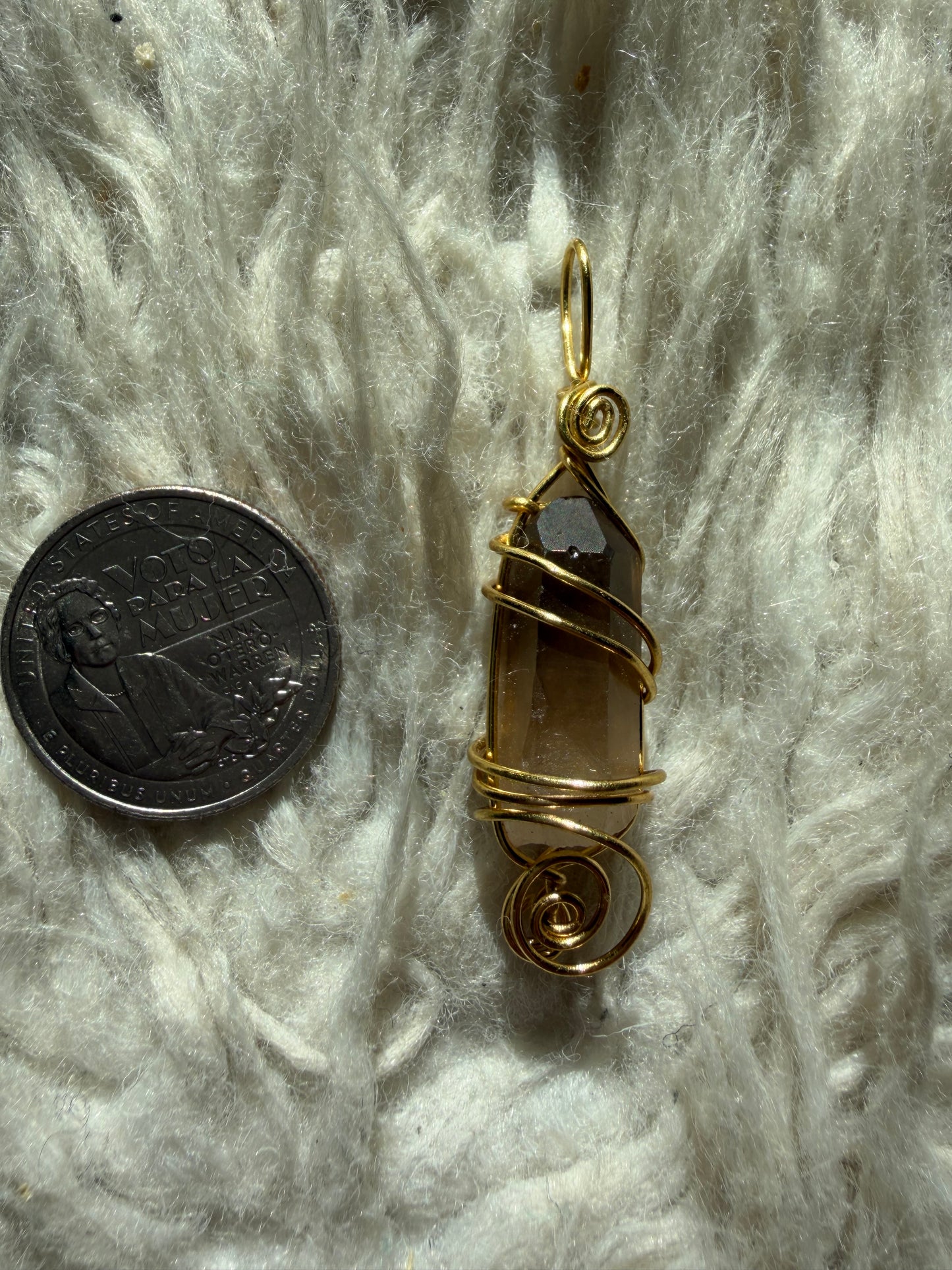 Brass Shield Smoky Quartz Talisman