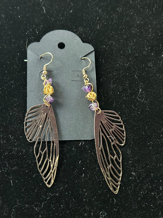 Dragonfly amethyst wing earrings