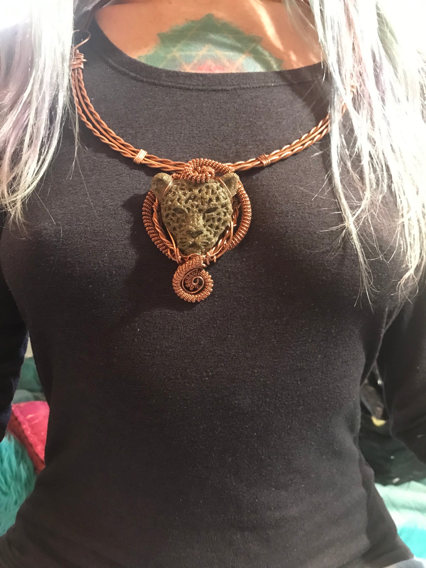 Jaguar orgonite copper amulet