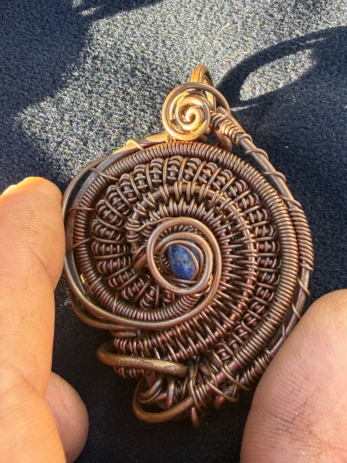 Spiral of life, Fibonacci sequence, copper lapis pendant