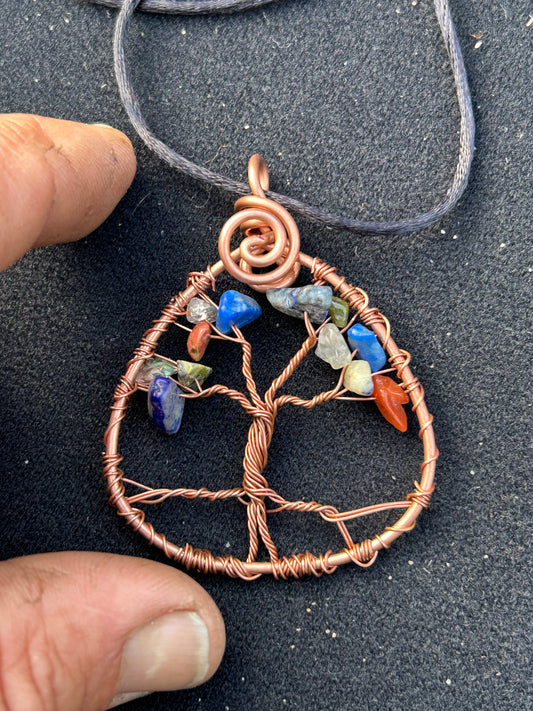 Copper and gem family tree of life pendant ￼
