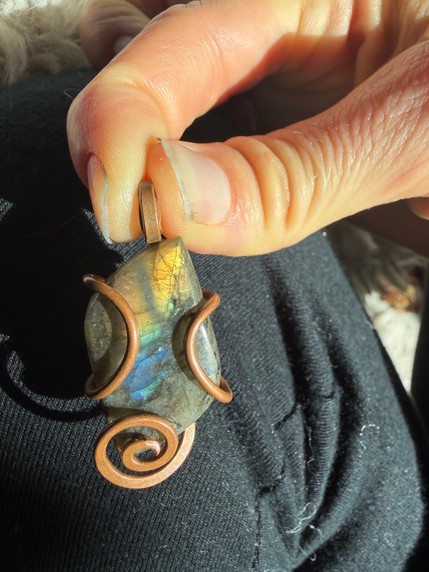 Copper spiral labradorite transformation amulet
