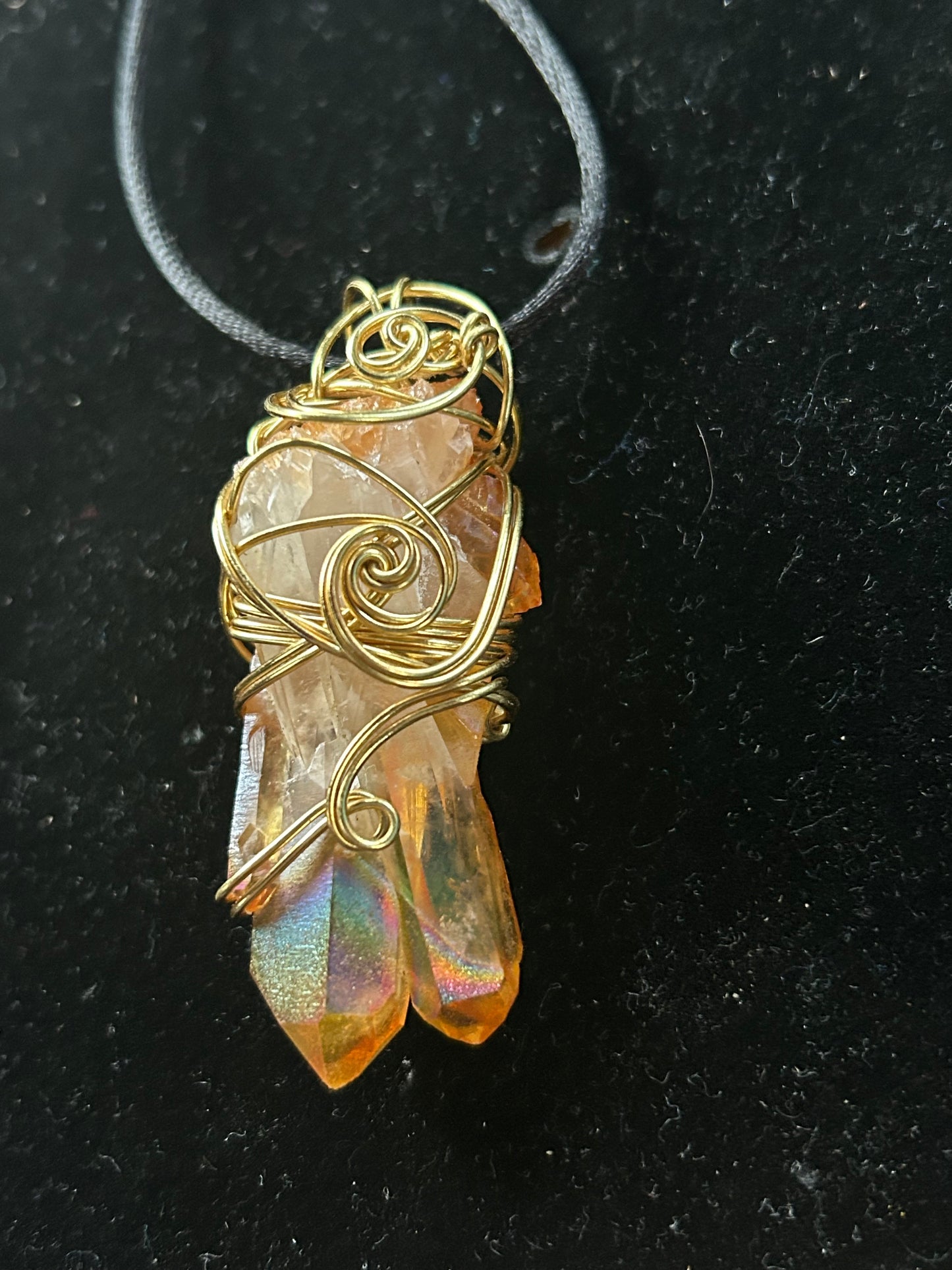 Tangerine quartz, crystal cluster pendant ￼