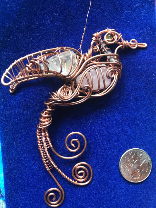 Hummingbird copper gemstone decor or Christmas tree ornament