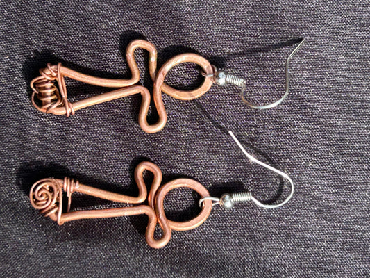 Egyptian ankh earrings, copper