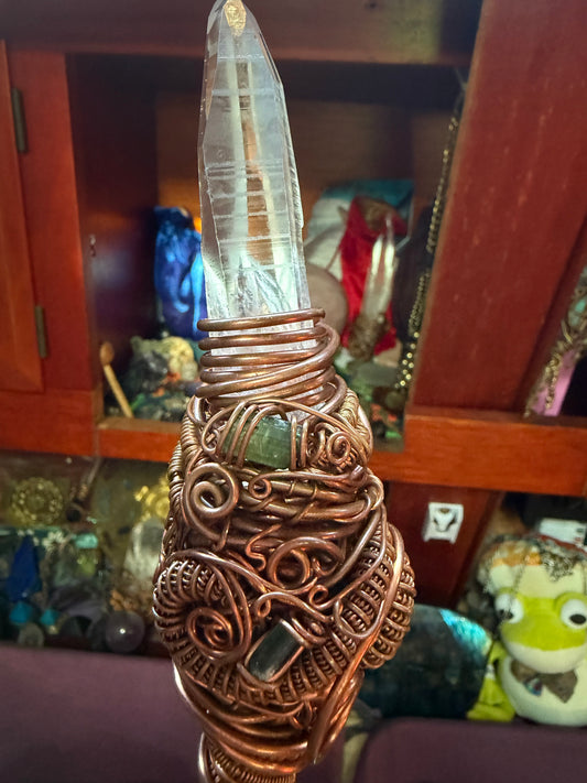 Holy Wood Magi Lumerian Crystal and gemstone wand merging heaven & earth