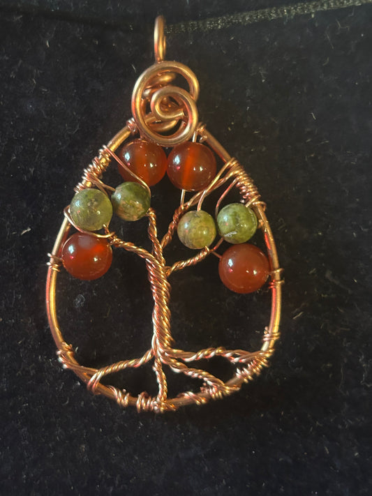 Carnelian and jasper’s tree of life pendant